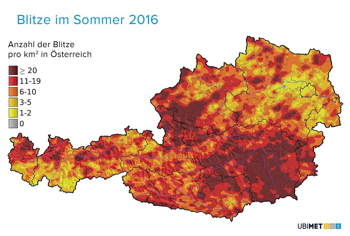Blitze im Sommer 2016 in Österreich